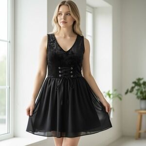 Nightfall By Torrid Black Velvet Mixed Media Dress Size 5X Corset Whimsigoth